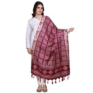 1912 Batik Printed Art Silk Dupatta With Fringes-